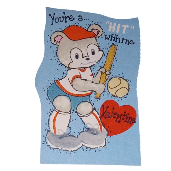 🎯 Vintage Kids Valentines Card, Baseball Bear - Picture 5 of 5